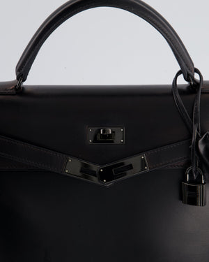 *SUPER RARE* Hermès So Black Kelly Retourne 32cm in Box Calfskin Leather and Black Hardware