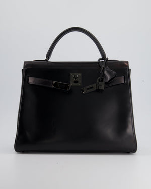 *SUPER RARE* Hermès So Black Kelly Retourne 32cm in Box Calfskin Leather and Black Hardware