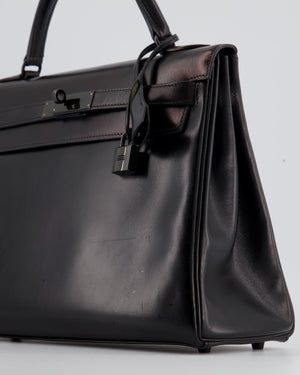 *SUPER RARE* Hermès So Black Kelly Retourne 32cm in Box Calfskin Leather and Black Hardware
