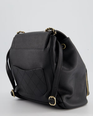 Black Chanel CC Caviar Leather Backpack with Champagne Gold Hardware