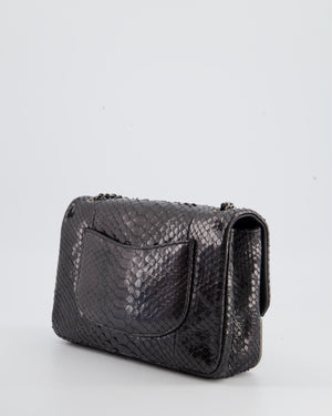 Chanel Metallic Black Python Small Single Flap Bag with Ruthenium Textured Hardware