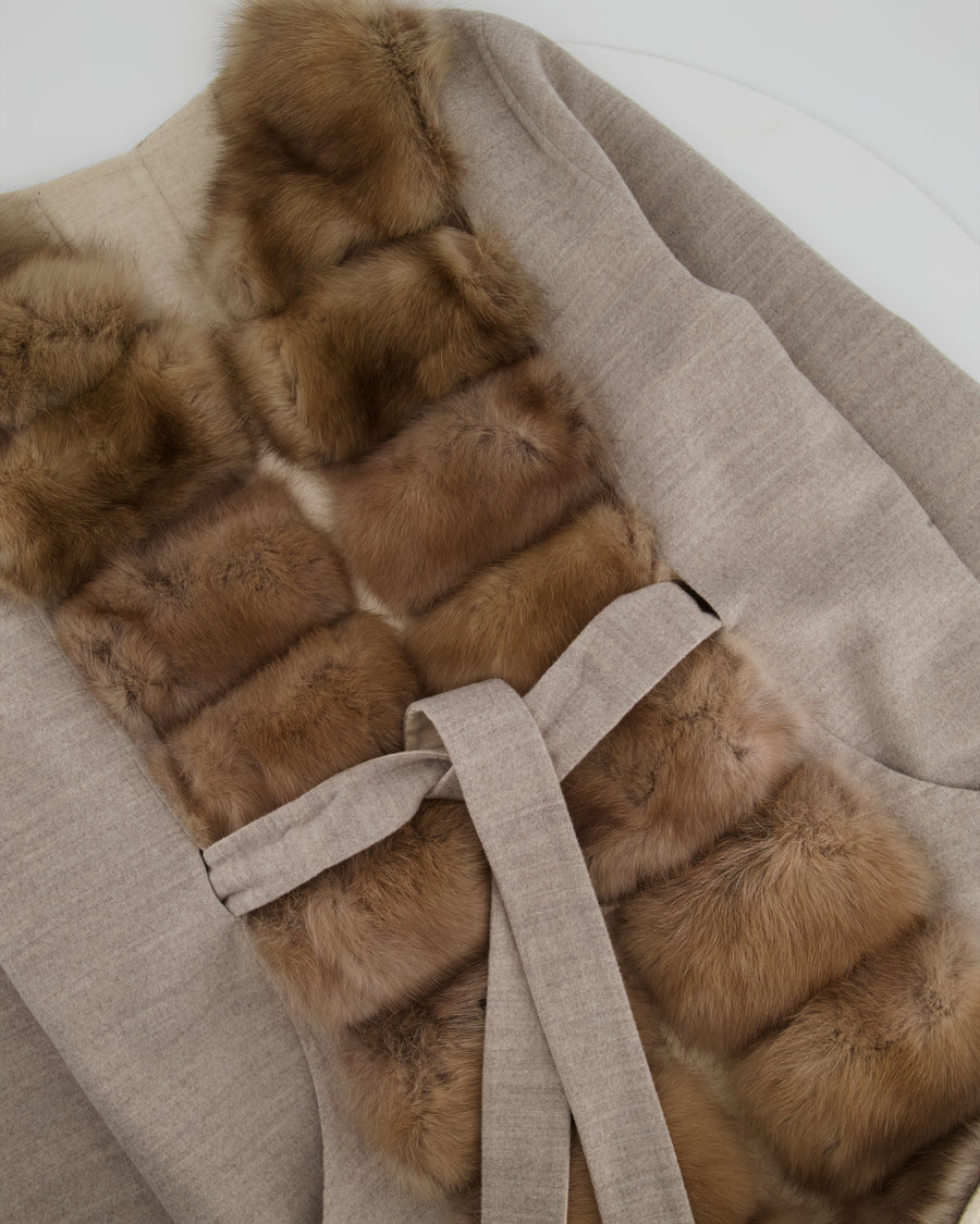 Cashmere Long-Sleeve Cardigan Coat in Beige with Fur Trim Size IT 40 (UK 8)