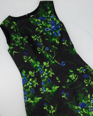 Carolina Herrera Black, Blue and Green Floral Print Dress Size 0 (UK 4)