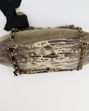 Lanvin Beige Snakeskin Embossed Shoulder Bag with Gold Hardware