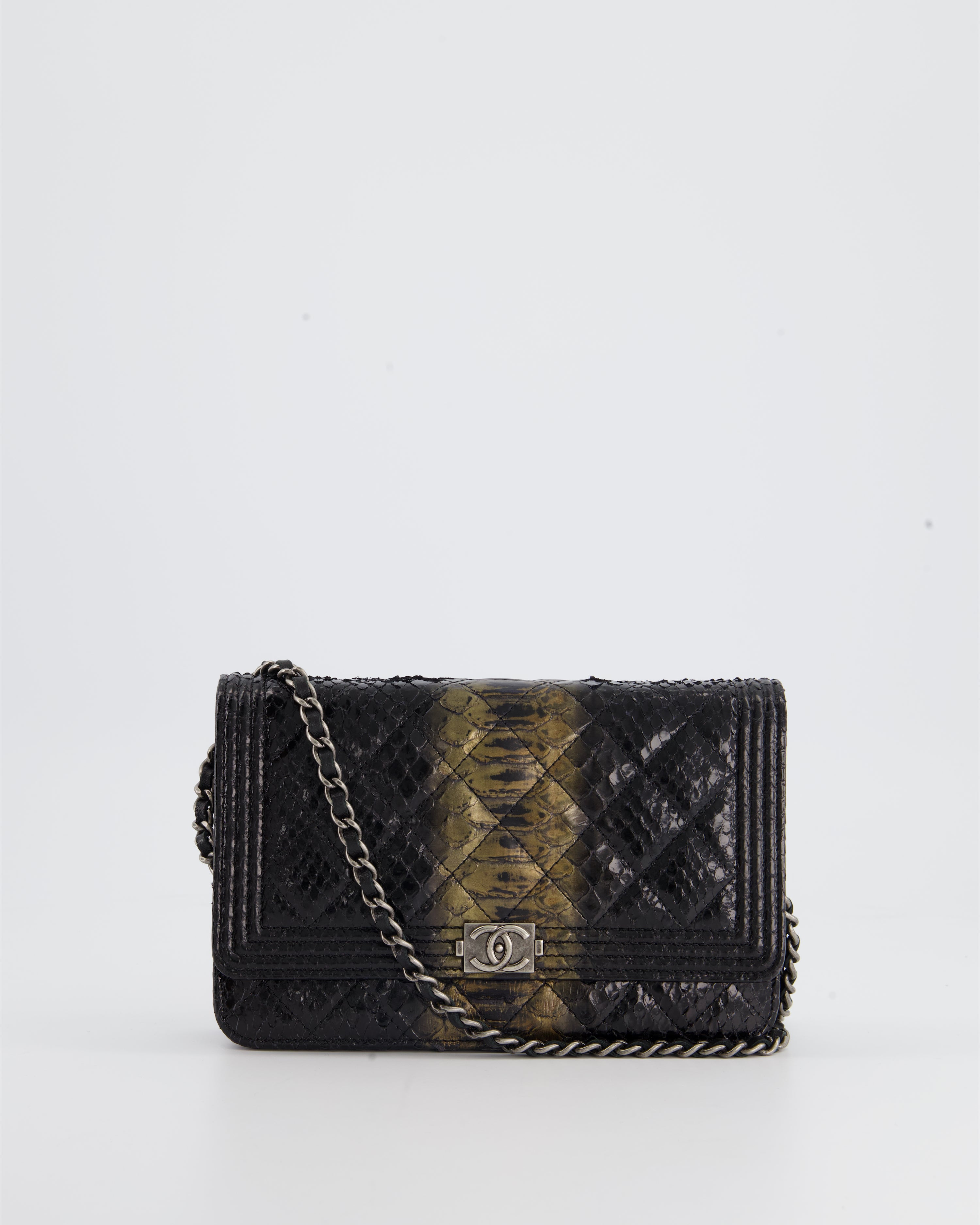 HOT* Chanel Black and Gold Wallet on Chain Bag in Python with Rutheni –  Sellier