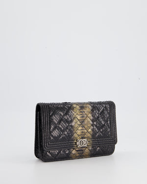 *HOT* Chanel Black and Gold Wallet on Chain Bag in Python with Ruthenium Hardware