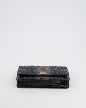 *HOT* Chanel Black and Gold Wallet on Chain Bag in Python with Ruthenium Hardware