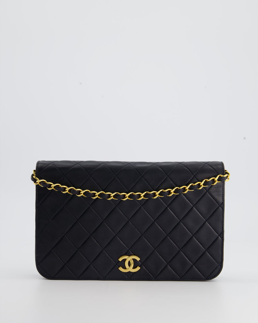 Chanel Vintage Navy Small Classic Full Flap Bag with 24K Gold