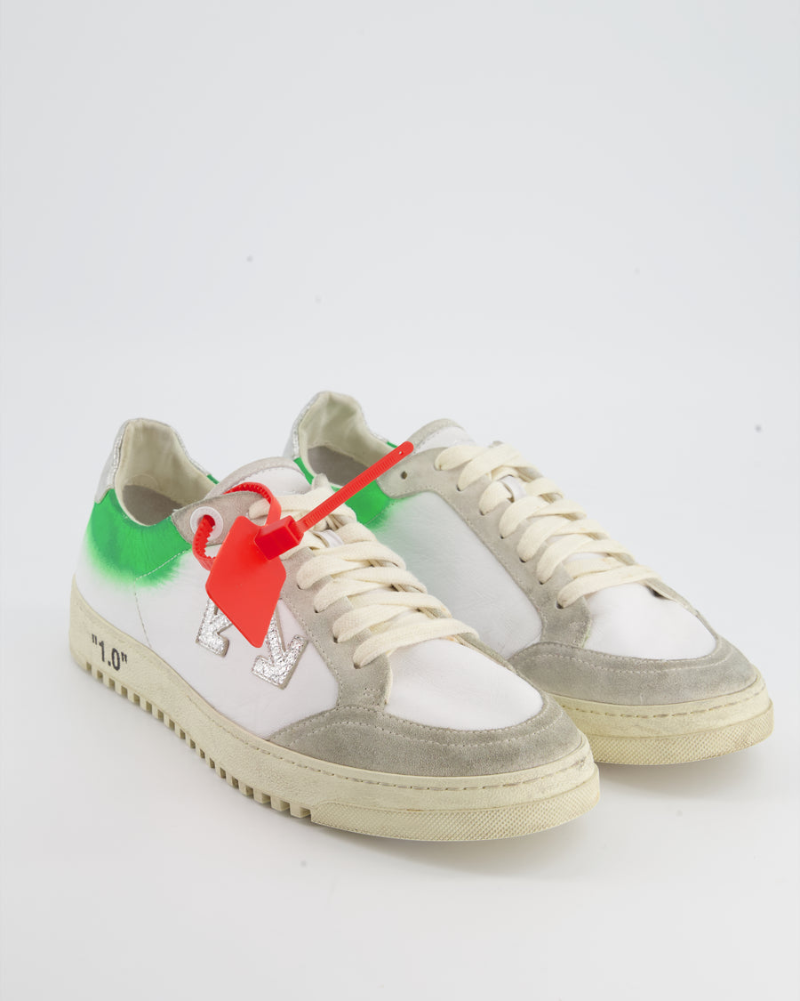Off-White 2.0 Green and White Leather Trainers with Foil Detail Size EU 42