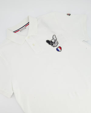 White Moncler Polo Shirt with Embroidered Dog Patch Size M (UK 38)