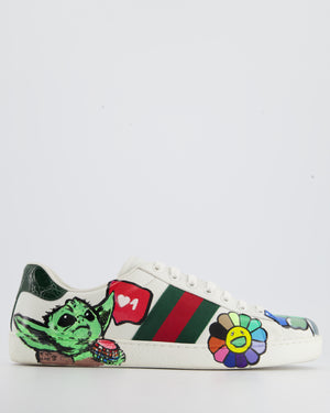 Gucci White Ace Custom Painted Leather Trainers Mens Size EU 43
