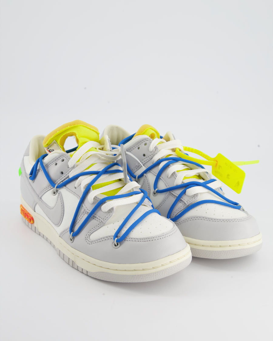 *HOT* Off White x Nike "Dunk Low " Grey and White Trainers with Blue Lace Detail Size EU 44
