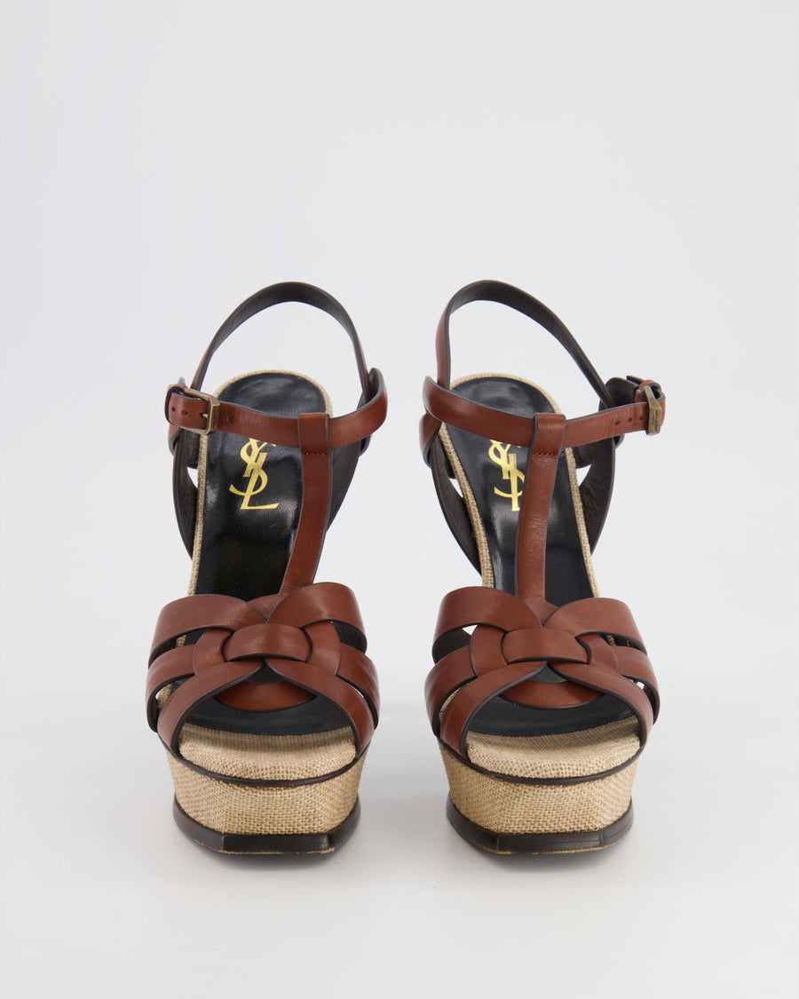 Saint Laurent Brown Leather Tribute Stiletto Heels with Canvas Size EU 38 RRP - £830