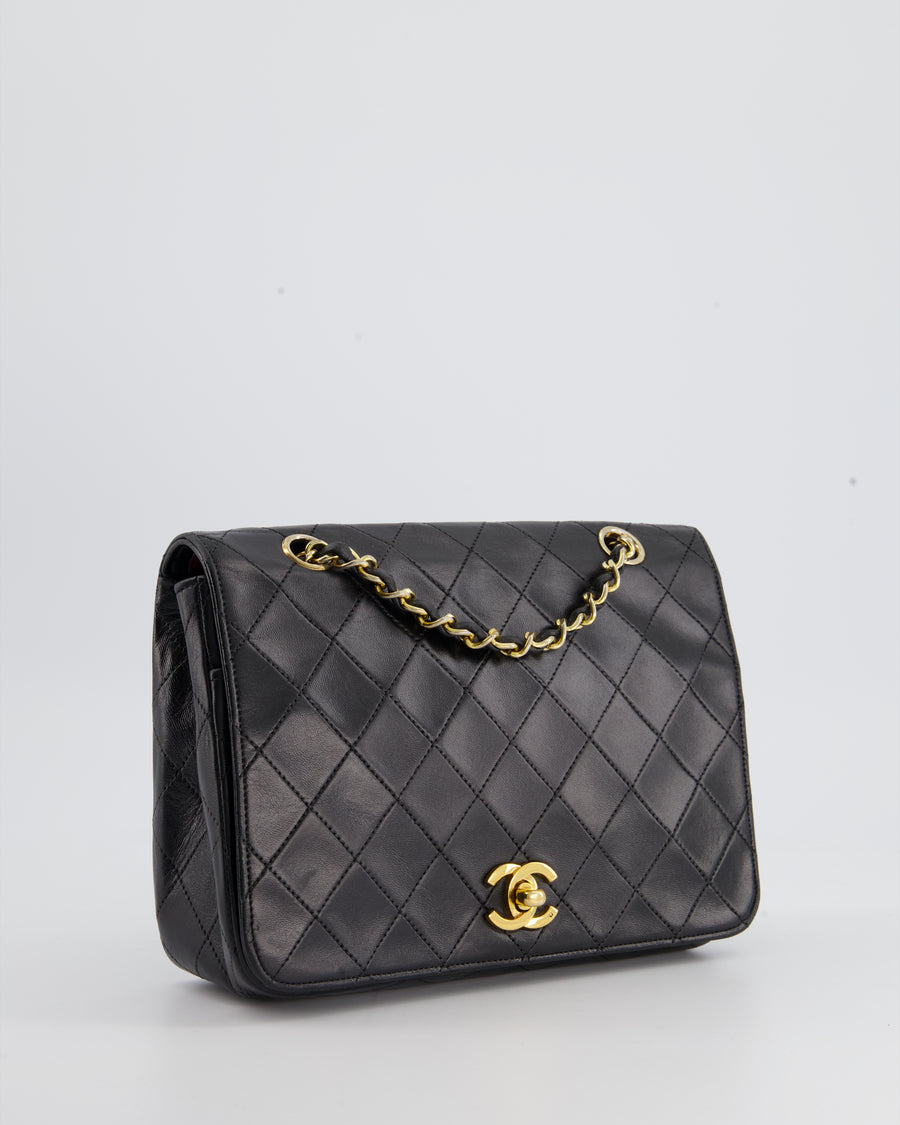 Chanel Black Vintage Small Single Full Flap Bag in Lambskin with 24K Gold Hardware