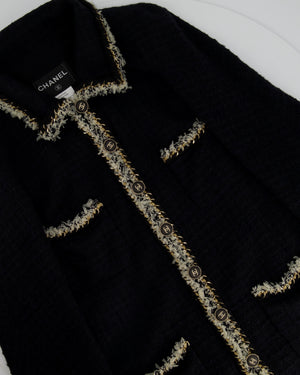 Chanel Navy Tweed Long Line Jacket with Tulle & Chain Detail Size FR 38 (UK 10)