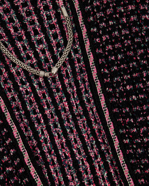Chanel Black, Pink and Green Tweed Cardigan with Chain Neck Tie and CC Detail FR 36 (UK 8)