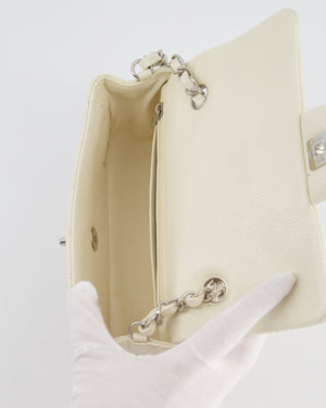 Chanel White Pearlescent Caviar Mini Rectangular Single Flap Bag with Silver Hardware