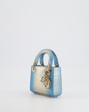 *ULTRA RARE* Christian Dior Blue Nacre Crocodile Micro Lady Dior Bag with Champagne Gold Hardware