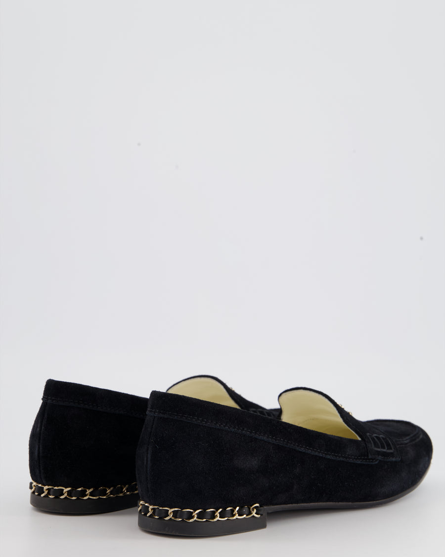 Chanel Black Suede CC Loafer with Chain Heel Detailing EU 39.5C