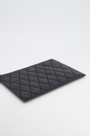 Givenchy Black Leather Quilted Pouch with Gold Hardware