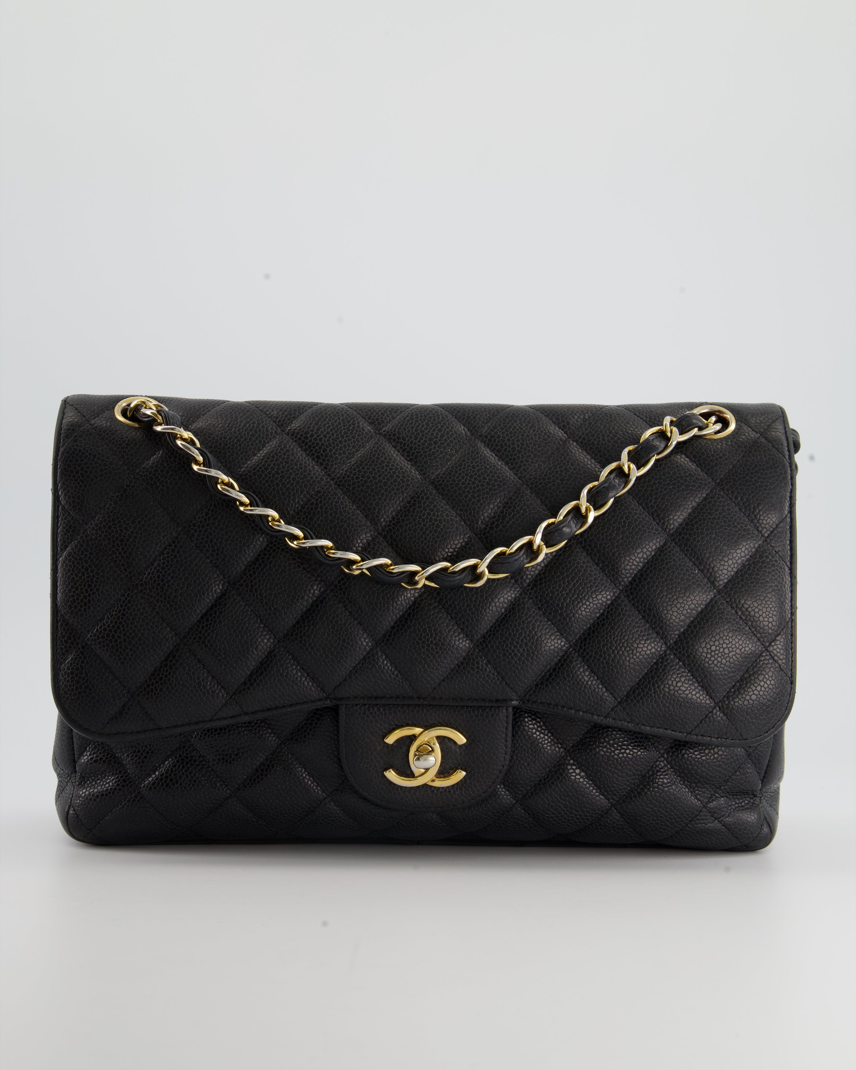 Chanel Black Caviar Jumbo Classic Double Flap Bag with Gold