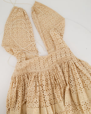 Alaïa Cream Guipure Pleated Short Dress with Draw String Details FR 36 (UK 8)