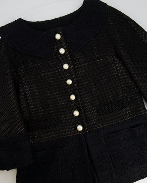 Chanel Black Tweed and Fishnet Jacket with CC Buttons and Collar FR 44 (UK 16)