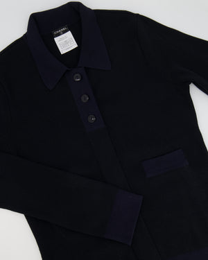 Chanel Black and Navy Long-sleeve Shirt Top with Buttons Size FR 40 (UK 12)