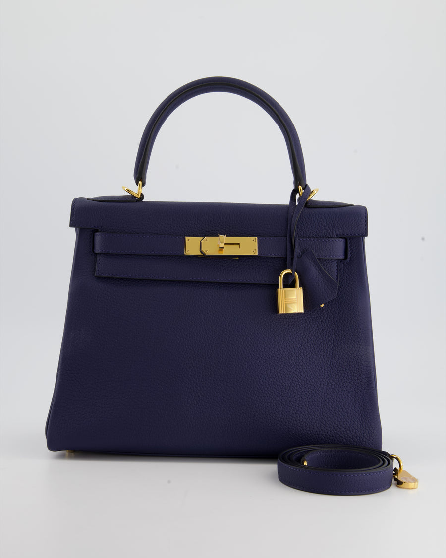 Hermès Kelly Bag 28cm Retourne in Blue Sapphire Togo Leather with Gold  Hardware