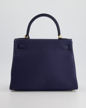 Hermès Kelly Bag 28cm Retourne in Blue Sapphire Togo Leather with Gold Hardware
