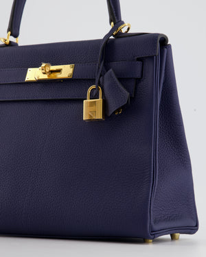 Hermès Kelly Bag 28cm Retourne in Blue Sapphire Togo Leather with Gold Hardware