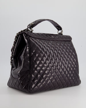 Chanel Plum Kelly Mademoiselle Top Handle Bag in Quilted Glaze Calfskin with Silver Hardware
