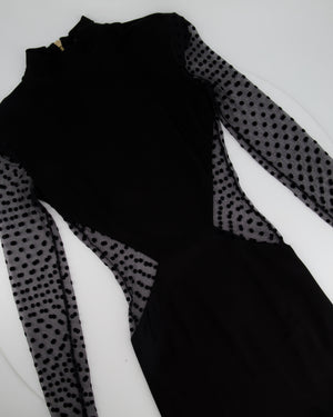 Balmain Black High Neck Mini Dress with Polka Dot Mesh Cut Out Detail Size FR 38 ( UK 10)