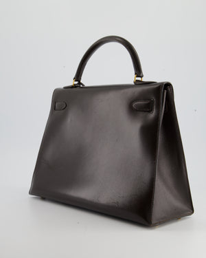 Hermès Vintage Kelly Bag 32cm Sellier in Chocolate Brown Box Calf Leather with Gold Hardware