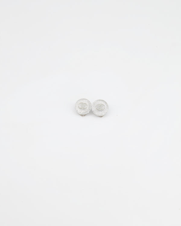 Chanel Silver Glitter CC Round Clip-On Earrings