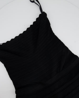 Herve Leger Black Scalloped A Line Strap Dress with Ribbed Detailing FR 40 (UK 12)