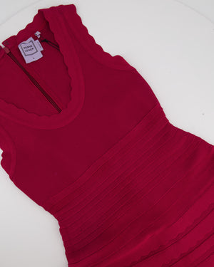 Herve Leger Red Scalloped A-Line Dress with Ribbed Detailing FR 36 (UK 8)