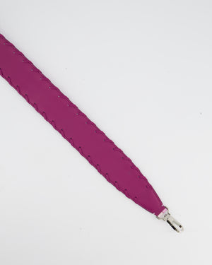 Loro Piana Pink and Purple Bag Strap in Grained Leather with Silver Hardware and Woven Detail