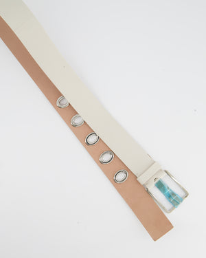 Loro Piana Cream Leather Belt with Silver Eyelet Detail Size 80cm