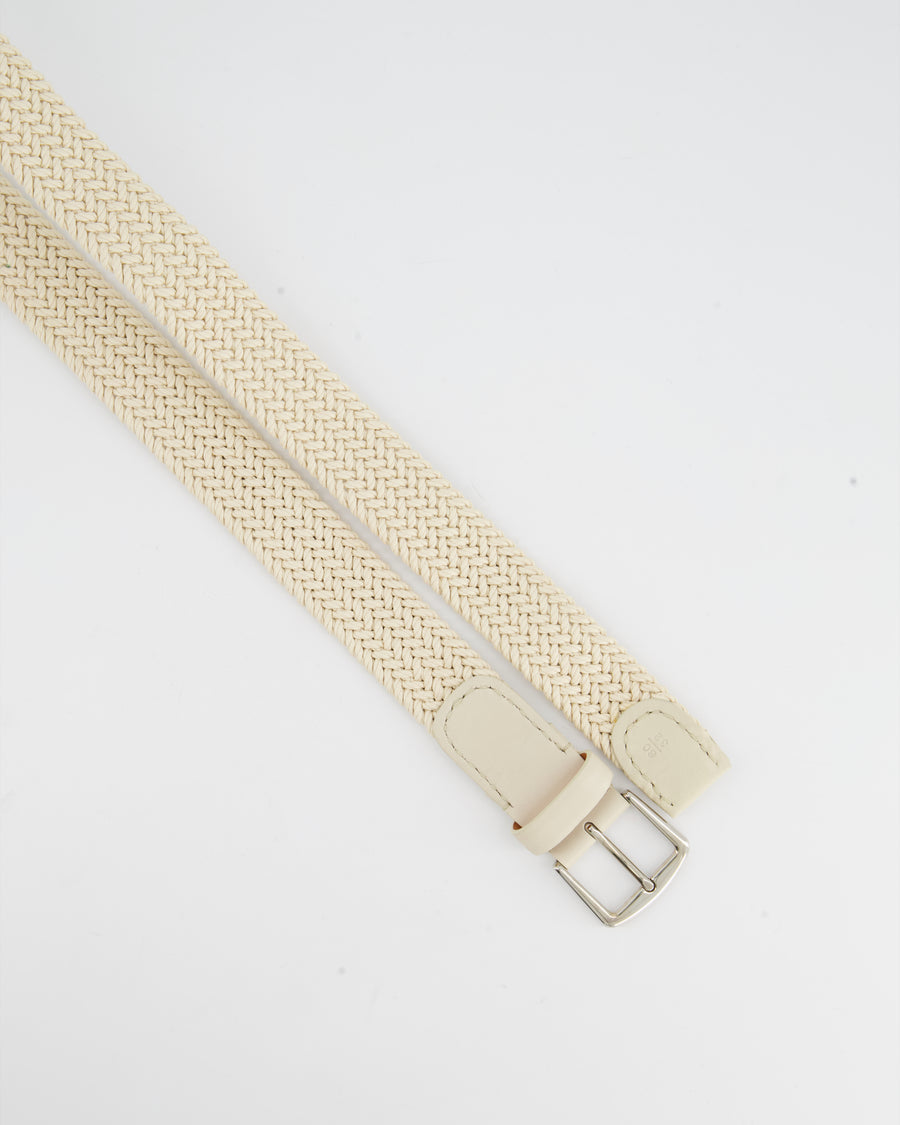 Loro Piana Cream Raffia Woven Belt with Silver Hardware Size 80cm