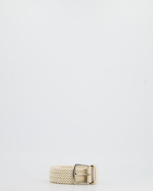 Loro Piana Cream Raffia Woven Belt with Silver Hardware Size 80cm