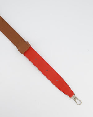 Loro Piana Coral and Tan Adjustable Bag Strap in Grained Leather with Silver Hardware