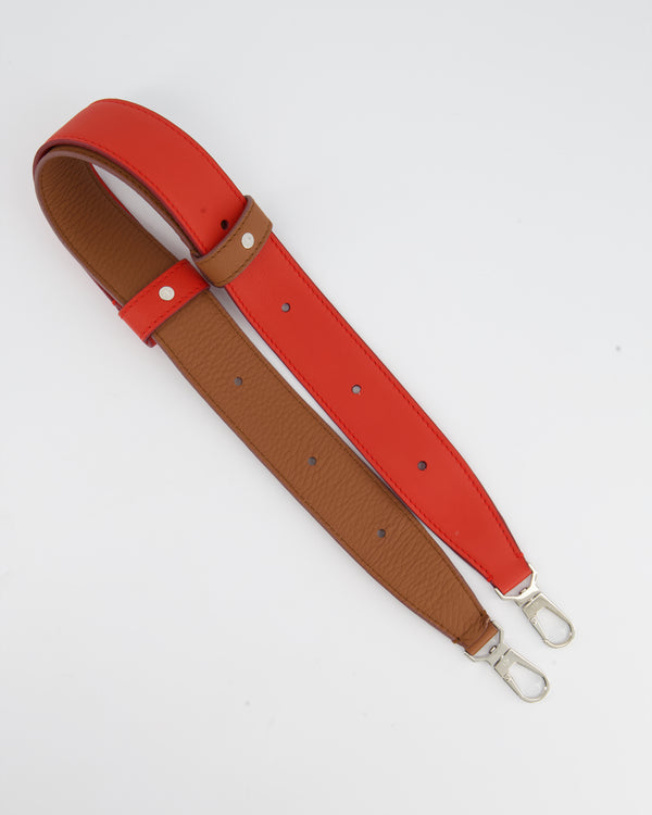 Loro Piana Coral and Tan Adjustable Bag Strap in Grained Leather with Silver Hardware
