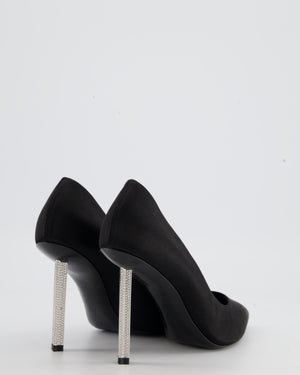 Louis Vuitton Black Satin Pointed Toe Heels with Crystal Heel Detail Size 37
