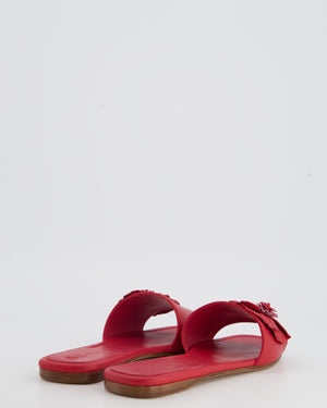 Loro Piana Red Leather Sandals with Flower Detailing EU 37