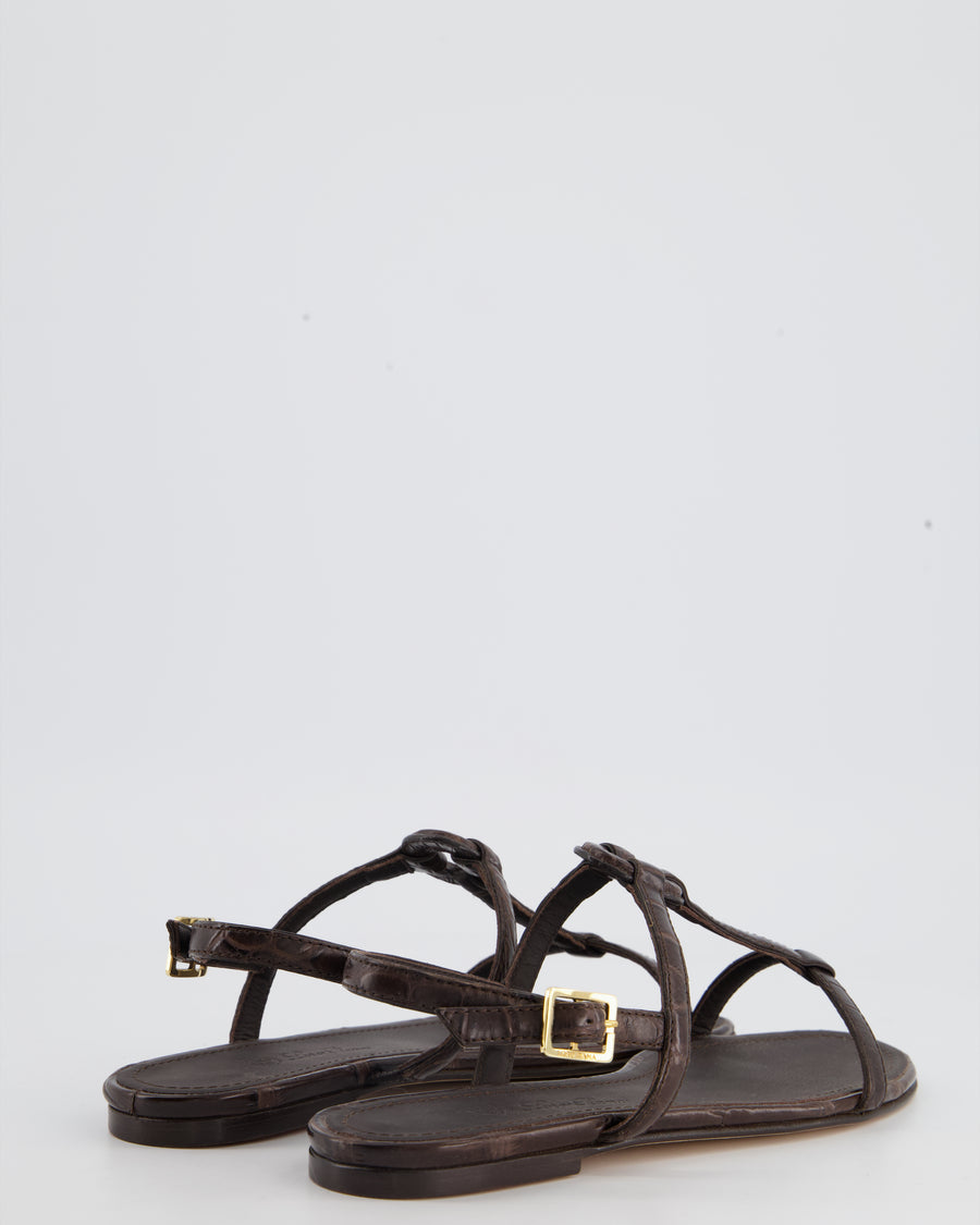 Loro Piana Brown Crocodile Leather Sandals Size EU 36