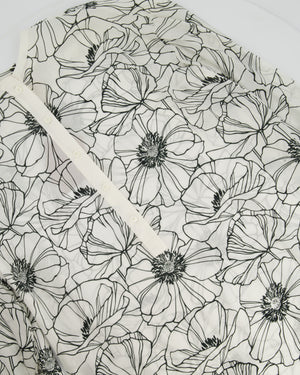 Loro Piana White and Black Floral Silk Shirt Size IT 40 (UK 8)