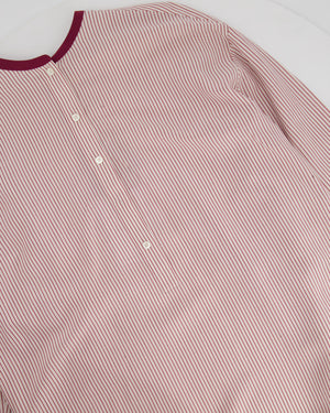 Loro Piana Red and White Striped Collarless Silk Shirt Size IT 42 (UK 10)