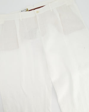 Loro Piana White Linen Trousers with Hem Detail Size IT 52 (UK 20)