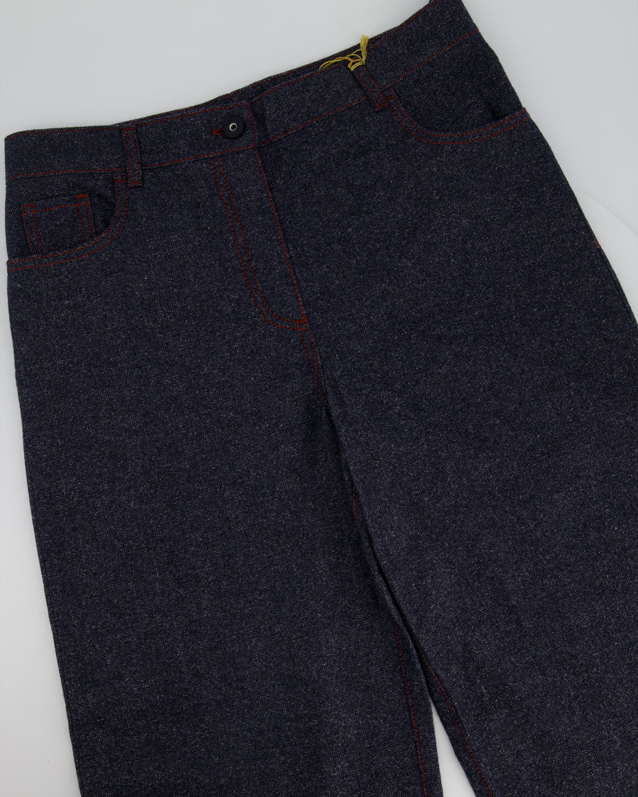 Loro Piana Blue Cashmere Straight Leg trousers with Red Stitching Size IT 42 (UK 10)